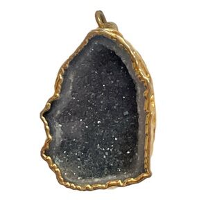 Sparkling Gray Druzy Geode Pendant Dipped in Gold